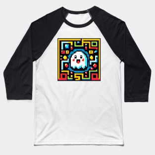 8-Bit Ghost Maze - Retro Pixel Arcade Game Design Baseball T-Shirt